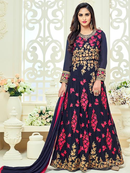embroidered semi-stitched suit - 16880681 - Very Small Image - 1