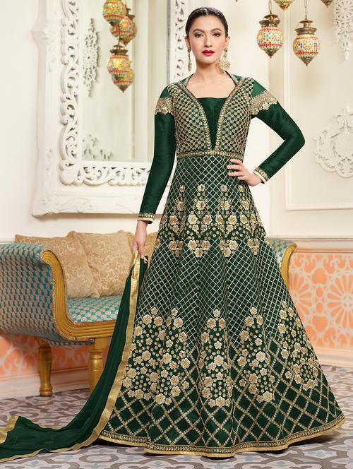 embroidered semi-stitched suit - 16880700 - Very Small Image - 1