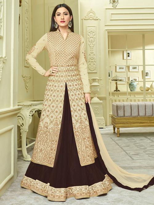 embroidered semi-stitched suit - 16880706 - Very Small Image - 1