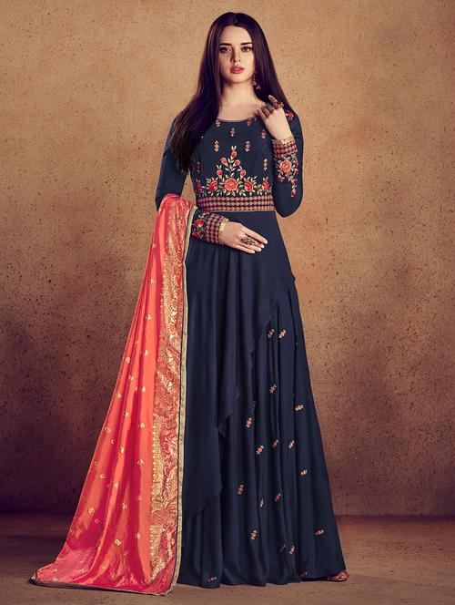 embroidered suits semi-stitched suit - 16880722 - Very Small Image - 1