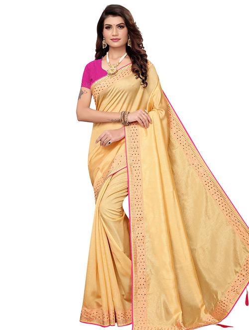 women's bordered beige colored saree - 16880751 - Very Small Image - 1