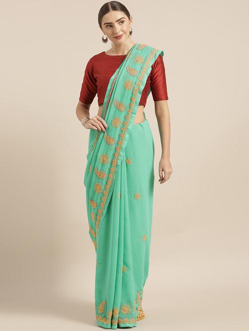 women's embroidered saree with blouse - 16881059 - Very Small Image - 1