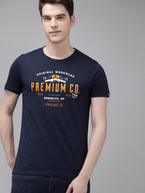 navy blue typographic chest print t-shirt - 16881158 - Very Small Image - 1