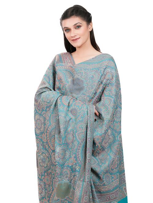 floral jamavar woolen shawl - 16882285 - Very Small Image - 1