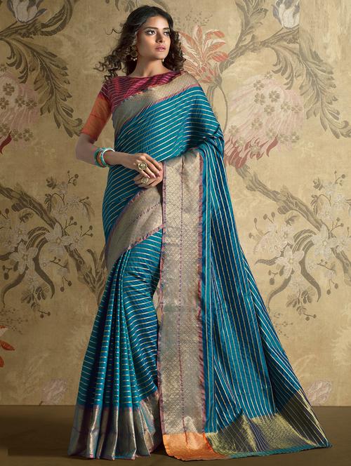 striped bordered saree with blouse - 16882573 - Very Small Image - 1