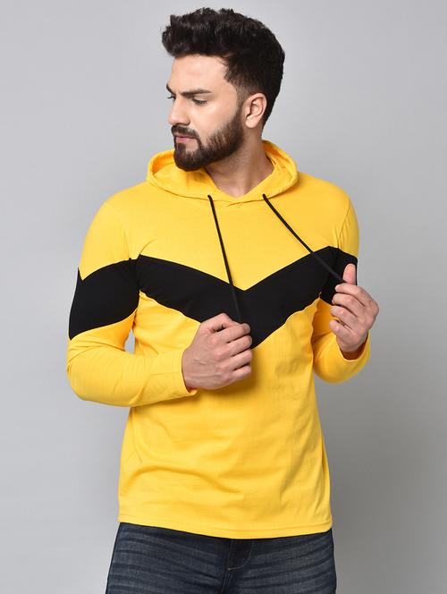 yellow color block hooded t-shirt - 16882958 - Very Small Image - 1