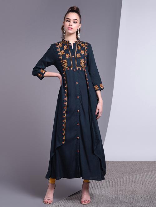 embroidered a-line kurta - 16883722 - Very Small Image - 1