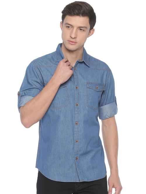blue solid casual shirt - 16884326 - Very Small Image - 1