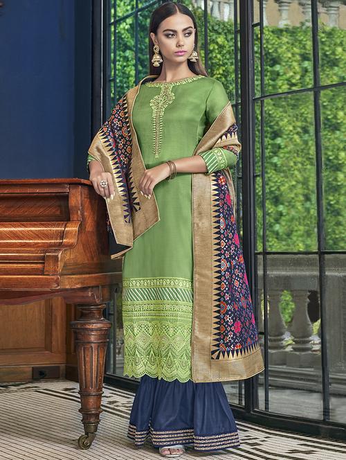 embroidered semi-stitched sharara suit - 16885096 - Very Small Image - 1