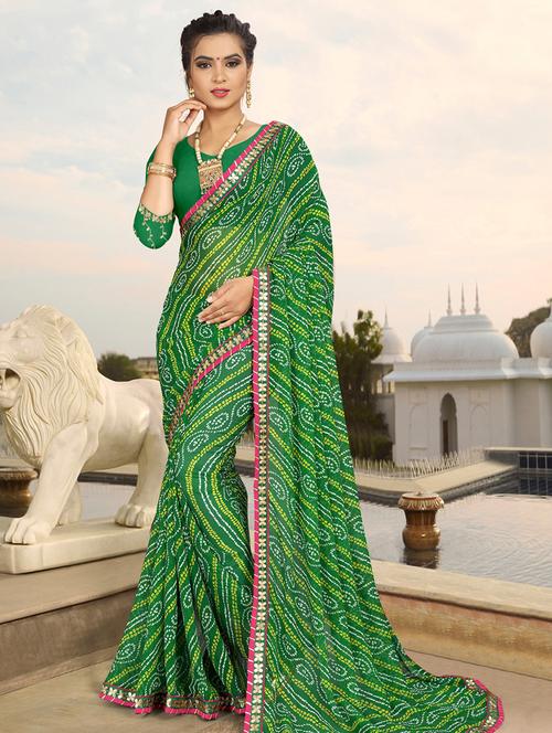 bandhani printed saree  with blouse - 16885767 - Very Small Image - 1