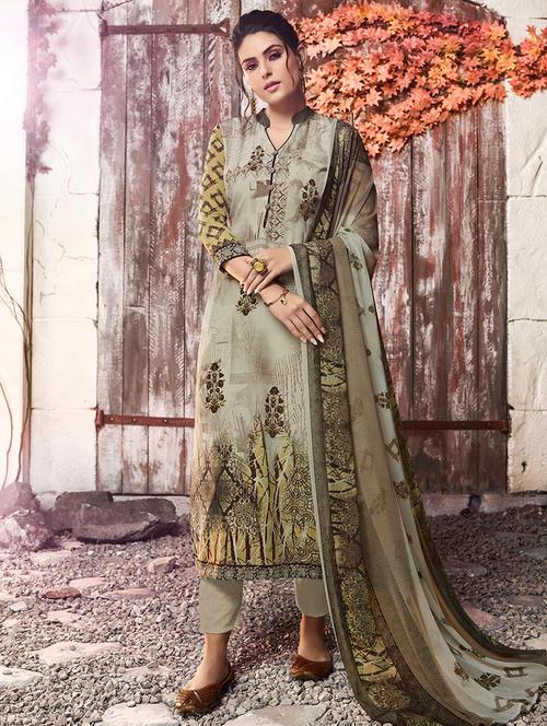 printed straight pant unstitched suit - 16886466 - Very Small Image - 1