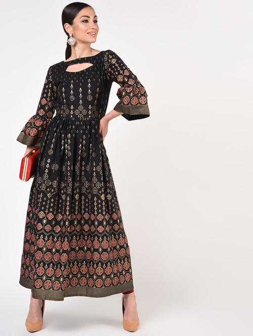 gold print a-line kurta  - 16887515 - Very Small Image - 1