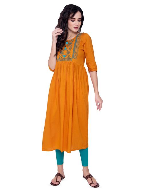 yoke embroidered flared kurta  - 16888923 - Very Small Image - 1