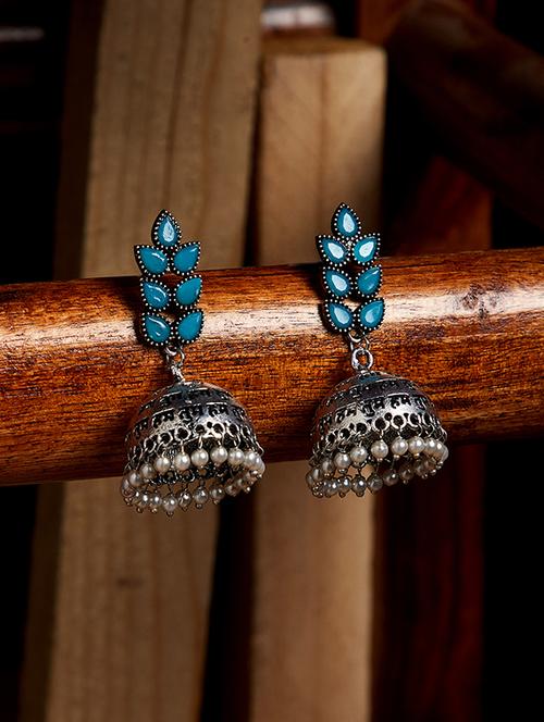 blue brass jhumka earring - 16889107 - Very Small Image - 1