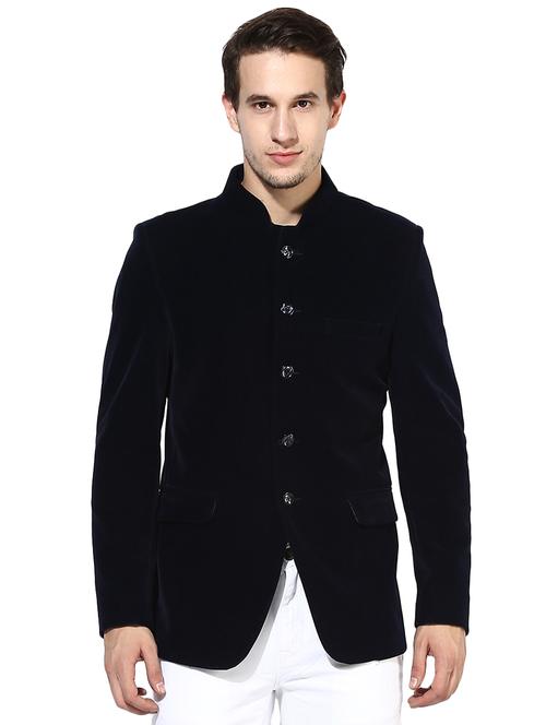 blue velvet bandhgala blazer - 16891153 - Very Small Image - 1