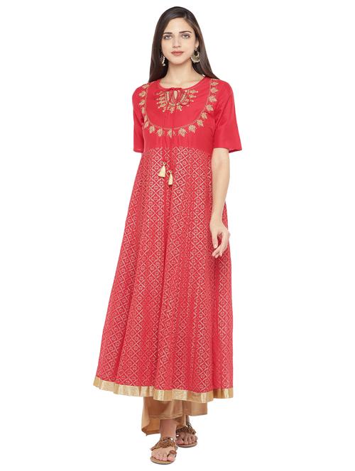 gold print flared kurta - 16891217 - Very Small Image - 1