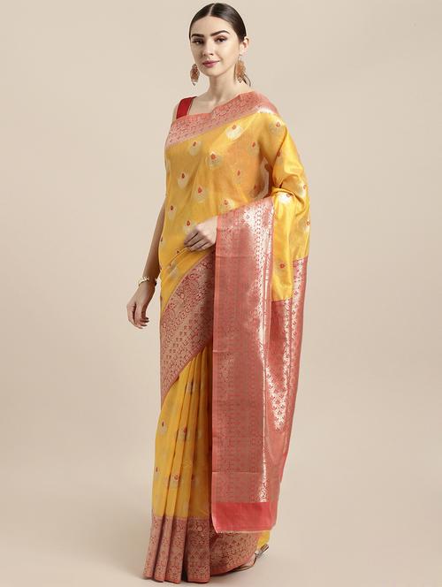 self design banarasi saree with blouse - 16891364 - Very Small Image - 1