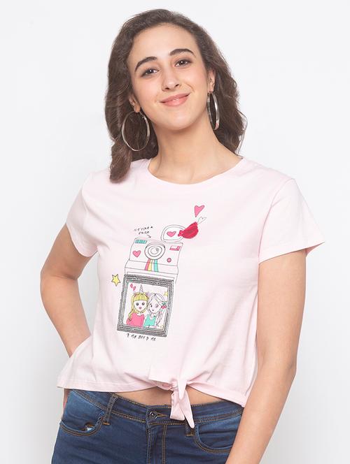 tie front graphic crop tee  - 16891413 - Very Small Image - 1