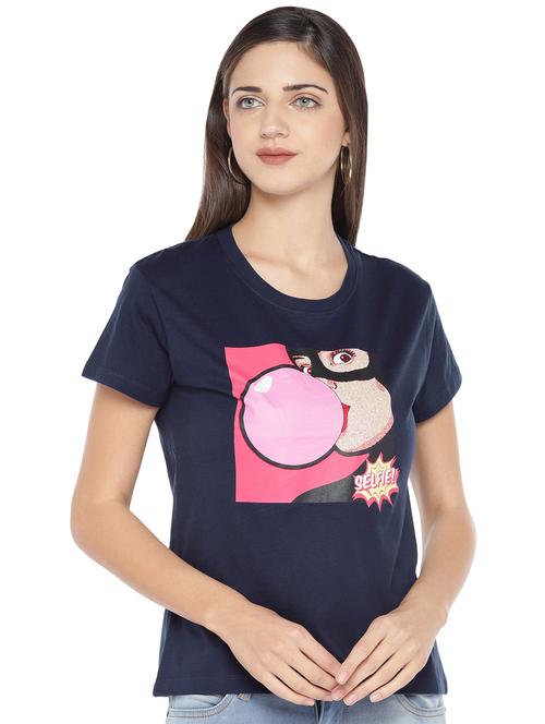 women's front print round neck t-shirt - 16891441 - Very Small Image - 1