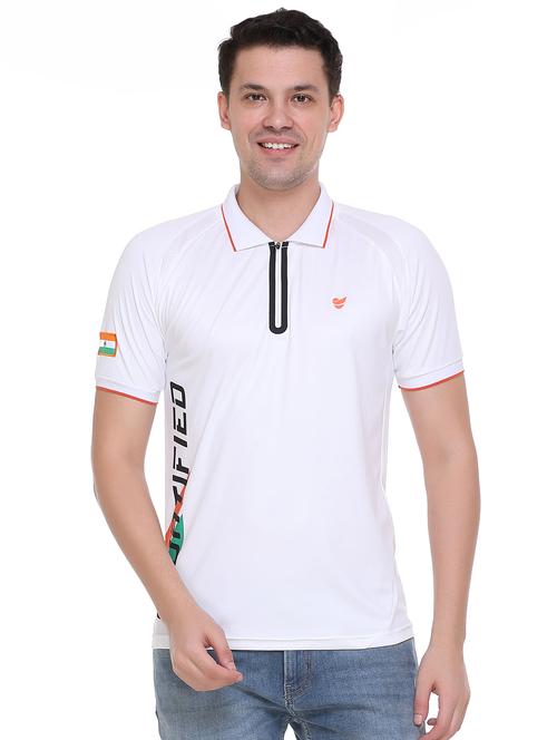 white typographic front print collared t-shirt - 16892800 - Very Small Image - 1