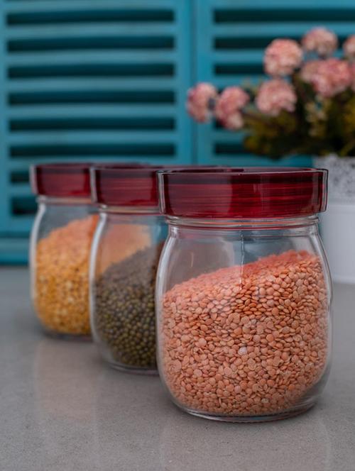  glass jar set with red lid (set of 3) - 16894907 - Very Small Image - 1