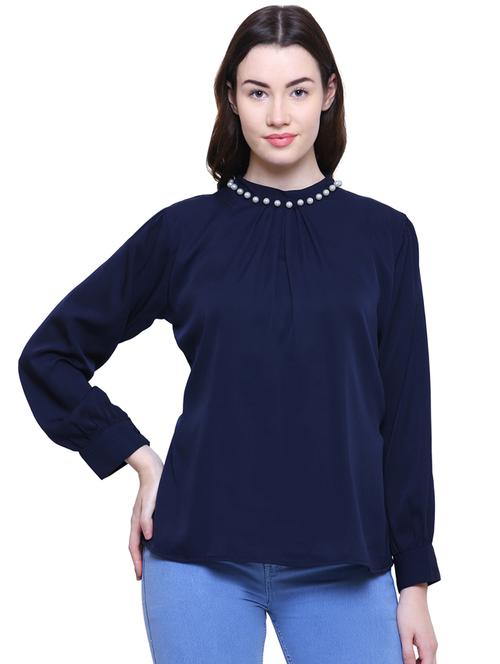 pearl embellished mock neck top  - 16894968 - Very Small Image - 1