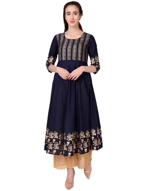 foil print flared kurta - 16895209 - Very Small Image - 1