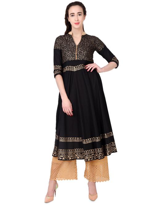 foil print flared kurta - 16895210 - Very Small Image - 1