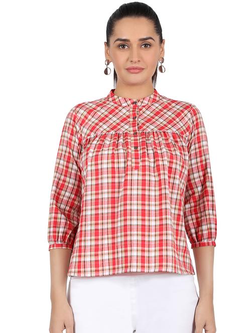 mandarin neck checkered top  - 16896339 - Very Small Image - 1