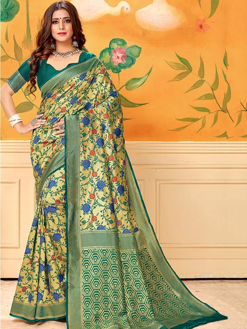 floral printed saree with blouse - 16896554 - Very Small Image - 1