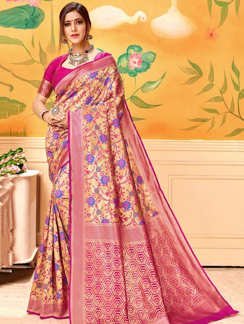 floral printed saree with blouse - 16896556 - Very Small Image - 1