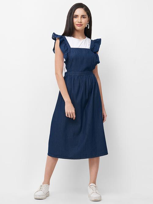 frill sleeved denim  fit & flare dress - 16896969 - Very Small Image - 1