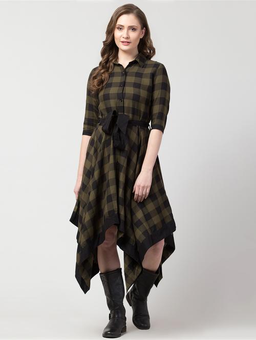tie front checkered asymmetric dress  - 16897659 - Very Small Image - 1