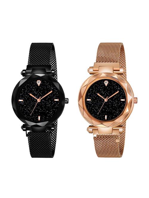 lorenz 2 sparkling diamond cut dial magnetic strap analog watches combo for women & girls- as-7576a - 16900030 - Very Small Image - 1