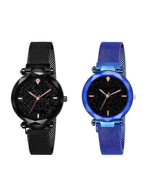 lorenz 2 sparkling diamond cut dial magnetic strap analog watches combo for women & girls- as-7577a - 16900031 - Very Small Image - 1