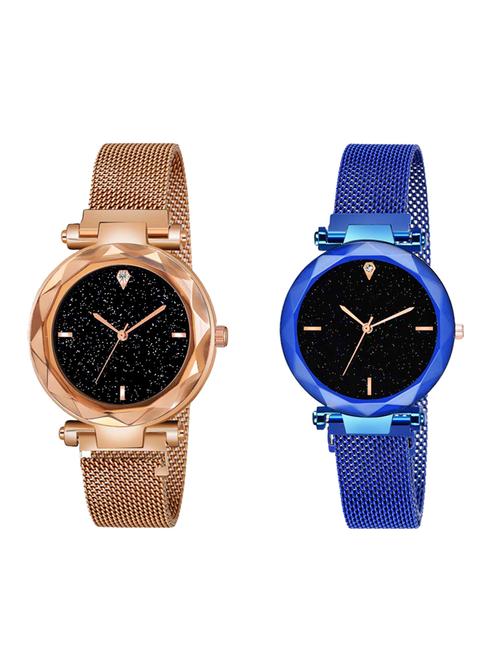 lorenz 2 sparkling diamond cut dial magnetic strap analog watches combo for women & girls- as-7677a - 16900032 - Very Small Image - 1