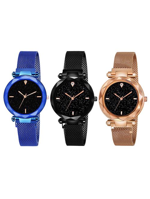 lorenz 3 sparkling diamond cut dial magnetic strap analog watches combo for women & girls- as-757677a - 16900034 - Very Small Image - 1