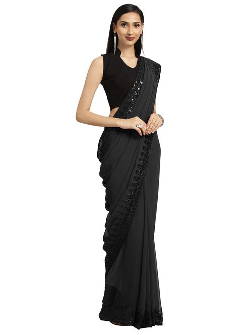 solid bordered saree with blouse - 16900245 - Very Small Image - 1