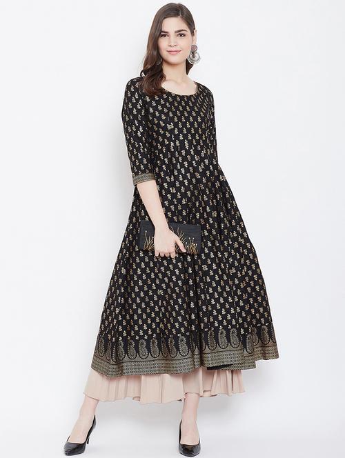 gold print anarkali kurta - 16900342 - Very Small Image - 1