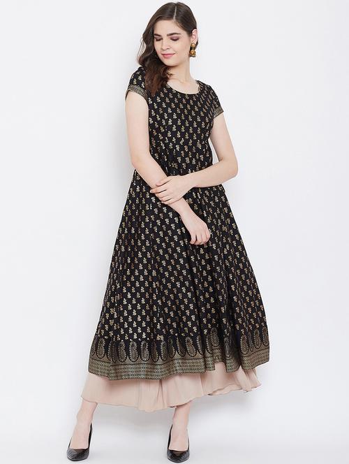 gold print anarkali kurta - 16900343 - Very Small Image - 1