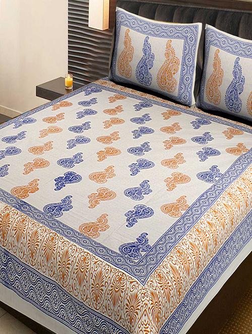  cotton jaipuri double bedsheet with 2 pillow covers - 16901322 - Very Small Image - 1