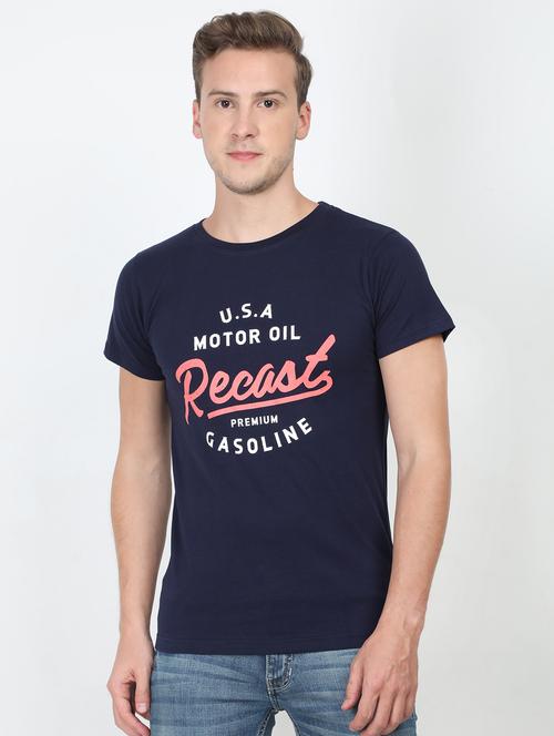 dark blue typographic chest print t-shirt - 16903863 - Very Small Image - 1