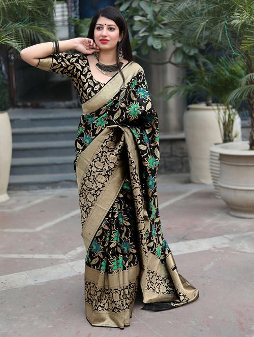 floral woven saree with blouse - 16905961 - Very Small Image - 1