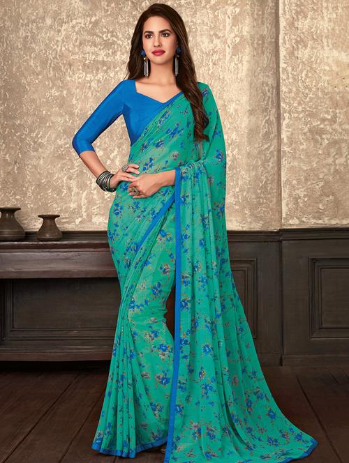 floral printed saree with blouse - 16906279 - Very Small Image - 1