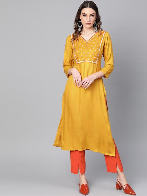 yoke embroidered a-line kurta - 16906324 - Very Small Image - 1