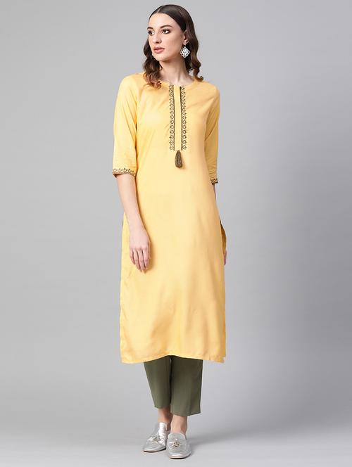 solid straight kurta - 16906329 - Very Small Image - 1