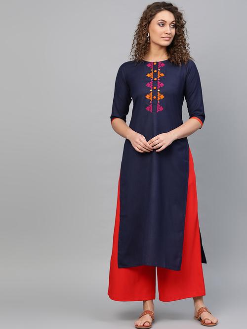 yoke embroidered straight kurta - 16906365 - Very Small Image - 1
