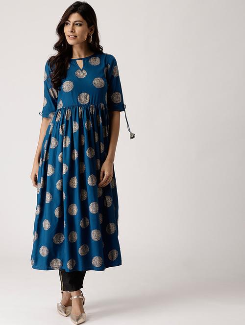 block print flared kurta - 16906425 - Very Small Image - 1
