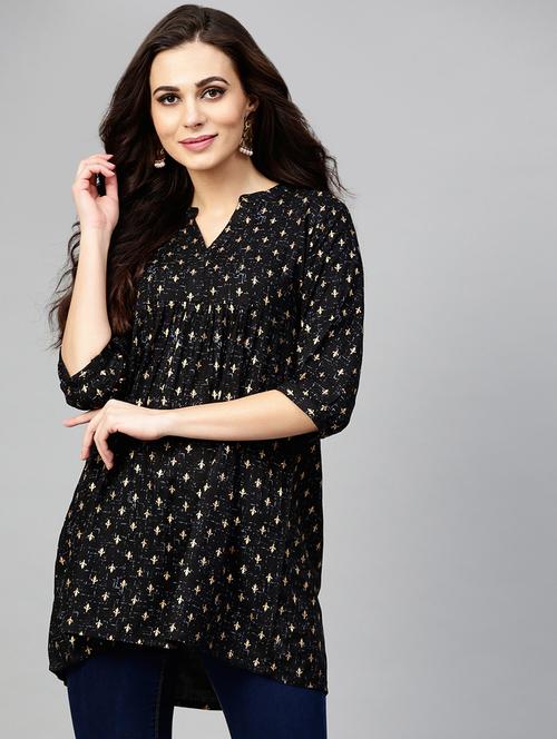 gold print a-line kurti - 16906451 - Very Small Image - 1
