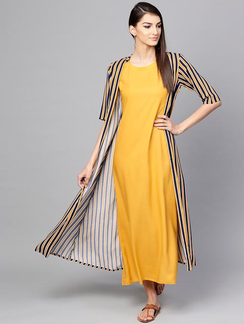 button detail a-line dress with striped shrug  - 16906474 - Very Small Image - 1